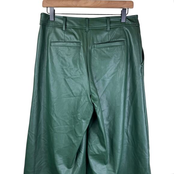 By Anthropologie Dark Green Leather Flowy Flared Capri Culottes - Picture 4 of 7